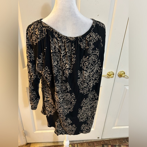 Lucky Brand black and tan peasant top, 1X - Picture 4 of 5
